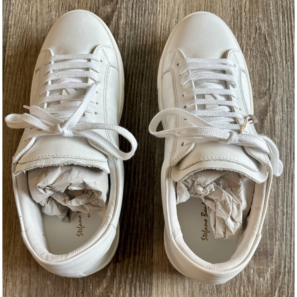 Stefani Bonfiglioli Italian White Leather Low Top Lace Up Sneaker 40 U.S. 7-7.5 - Picture 6 of 7